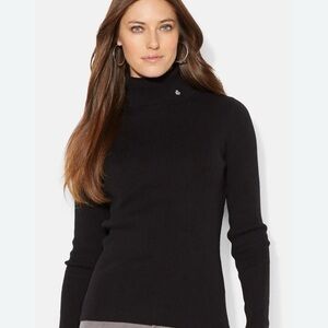 Lauren Ralph Lauren Black Ribbed Turtleneck Sweater Womens Small Cotton Knit